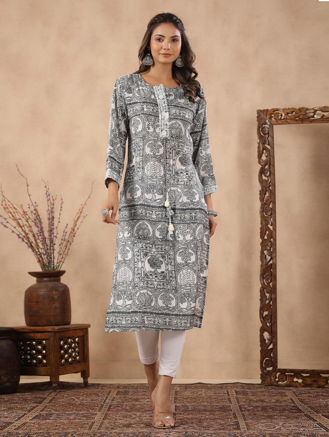 black cotton straight kurta - 19995646 - Standard Image - 1