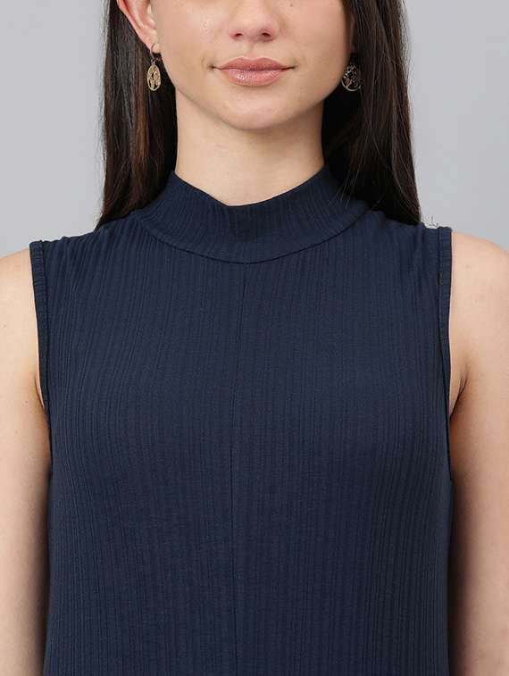 blue solid mock neck sleeveless regular tunic - 19995693 -  Standard Image - 4