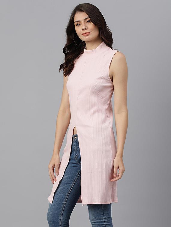 pink solid mock neck sleeveless regular tunic - 19995696 -  Standard Image - 1