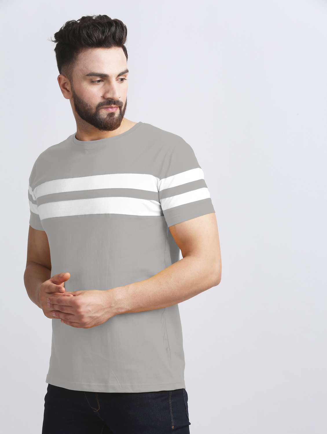 round neck taped t-shirt - 19995764 -  Standard Image - 1