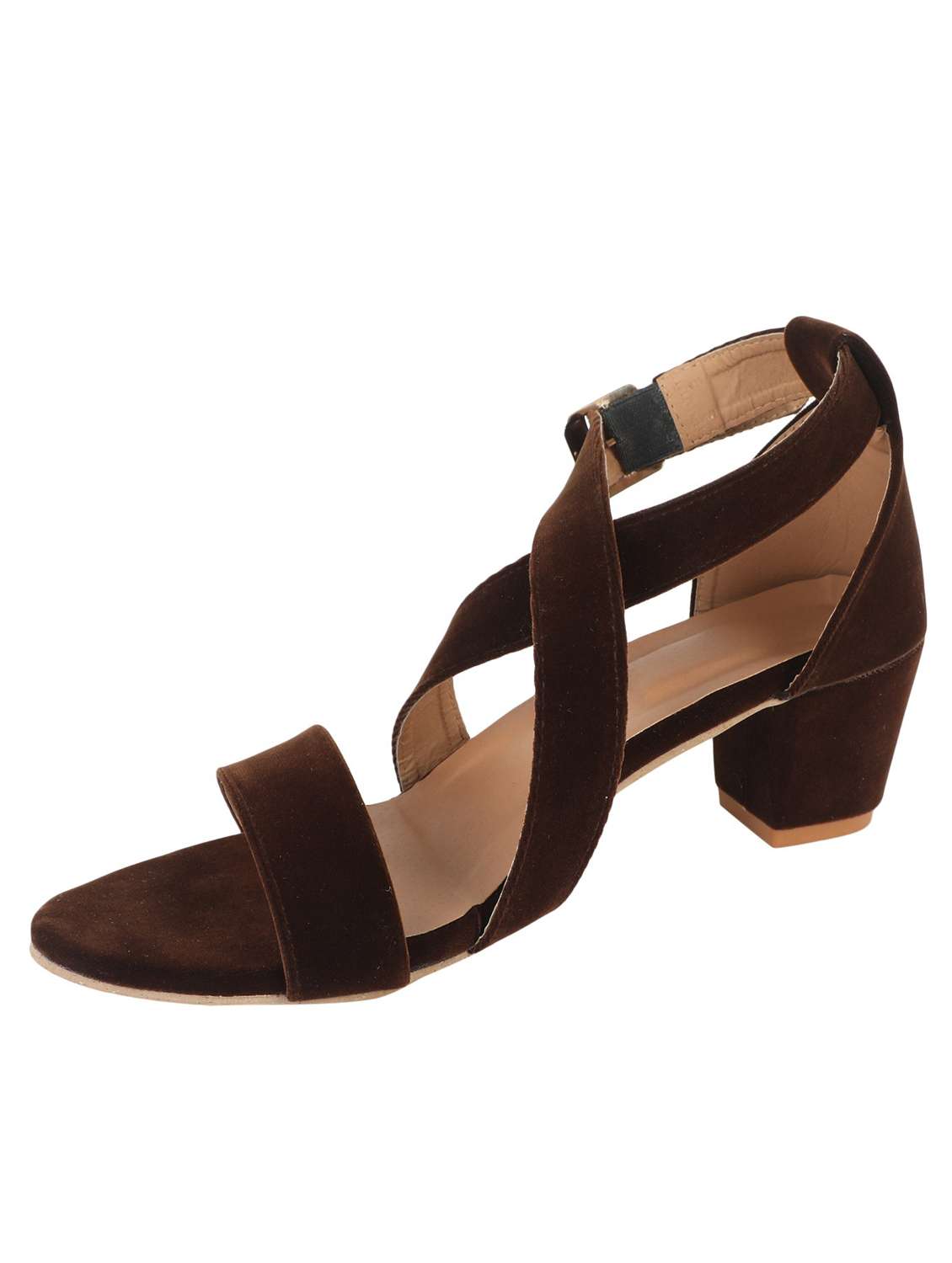 brown ankle strap block heel sandals