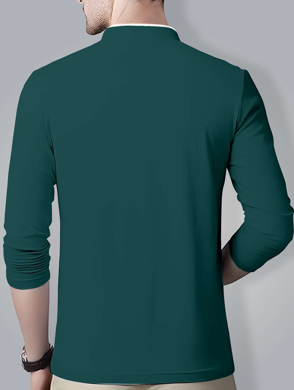 mandarin neck solid regular t-shirt - 19996195 -  Standard Image - 1