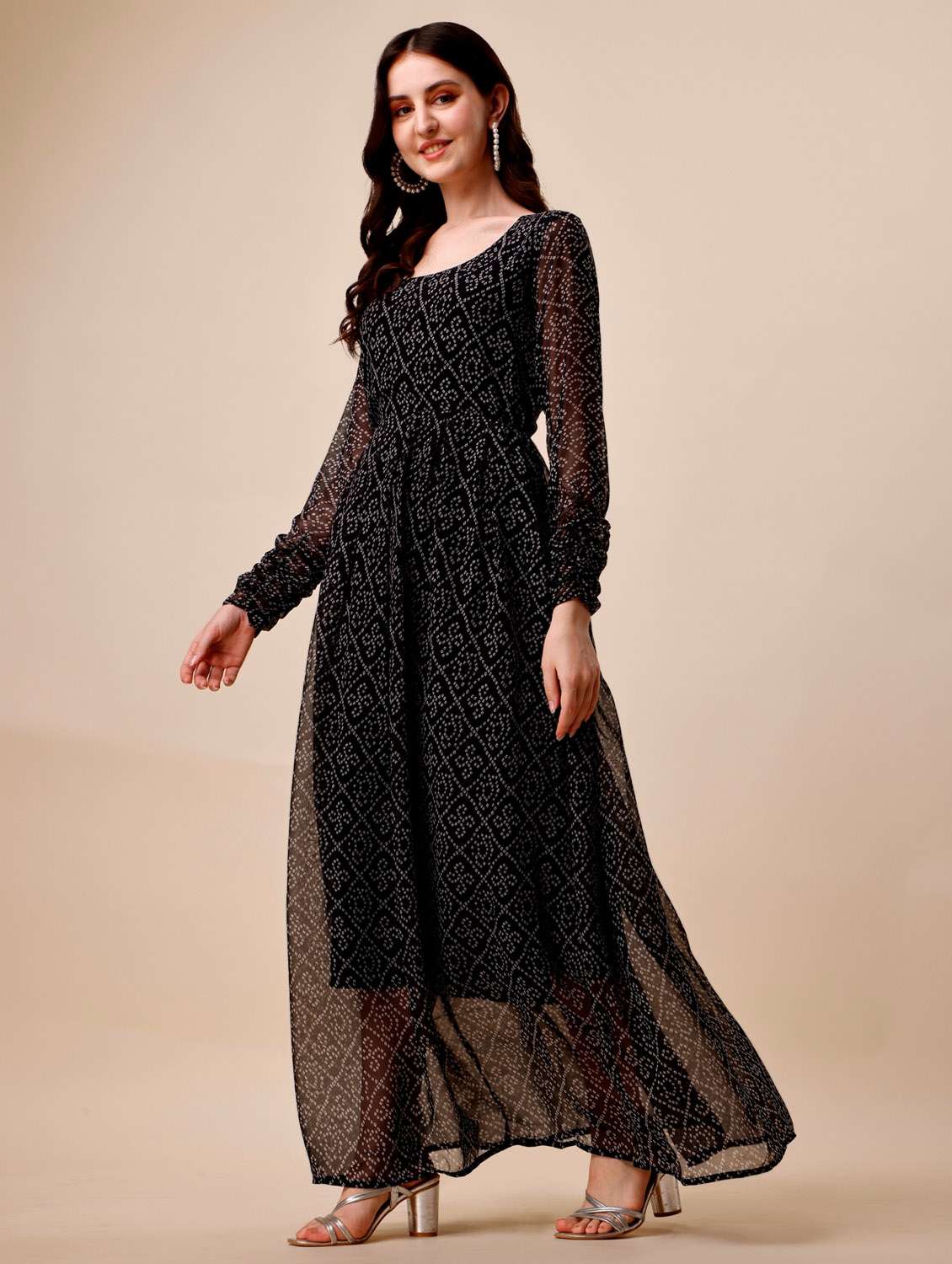 black georgette f=fit & ffare ethnic dress - 19996221 -  Standard Image - 1