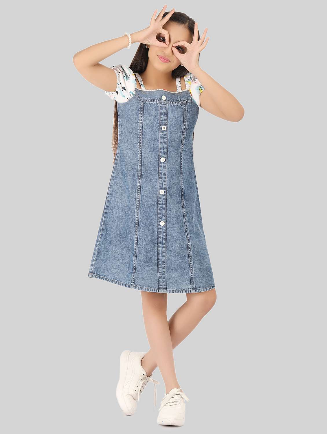 girls square neck puff sleeve dress