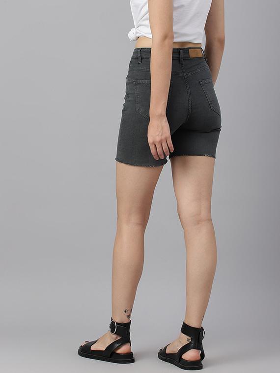 grey solid high rise denim short - 19996580 -  Standard Image - 1