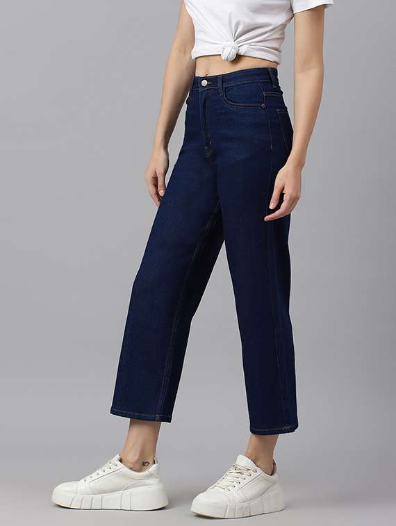 dark blue solid high rise ankle length straight jean - 19996846 - Standard Image - 1