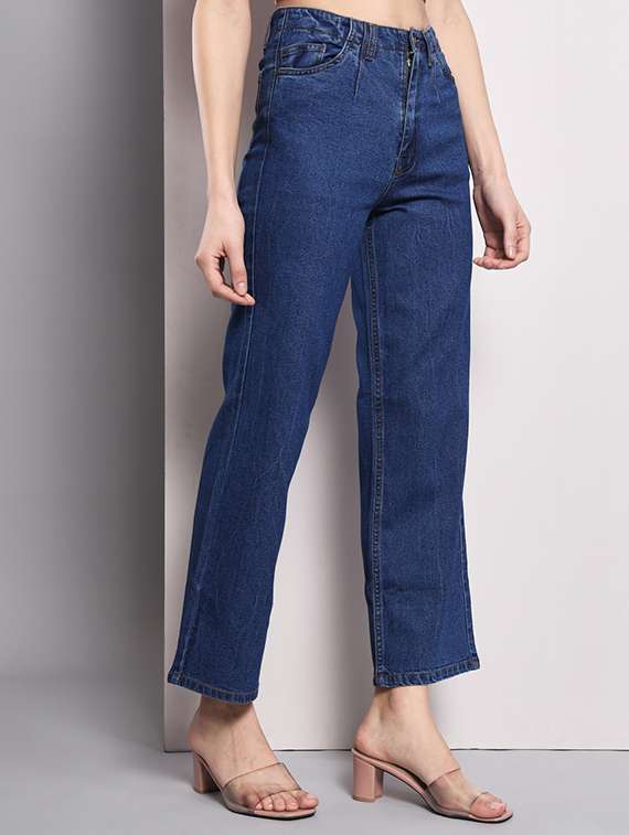 blue solid high rise ankle length straight jean - 19996859 -  Standard Image - 1