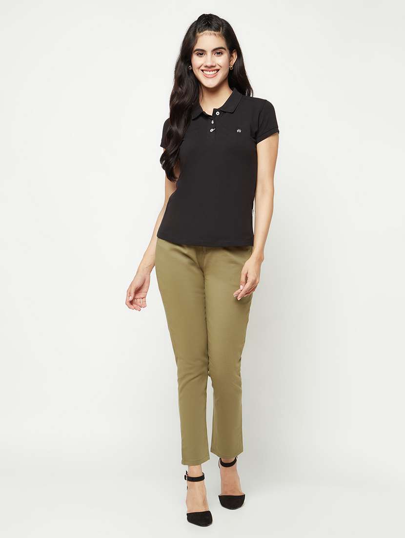 olive solid flat front ankle length trousers  - 19997140 -  Standard Image - 4