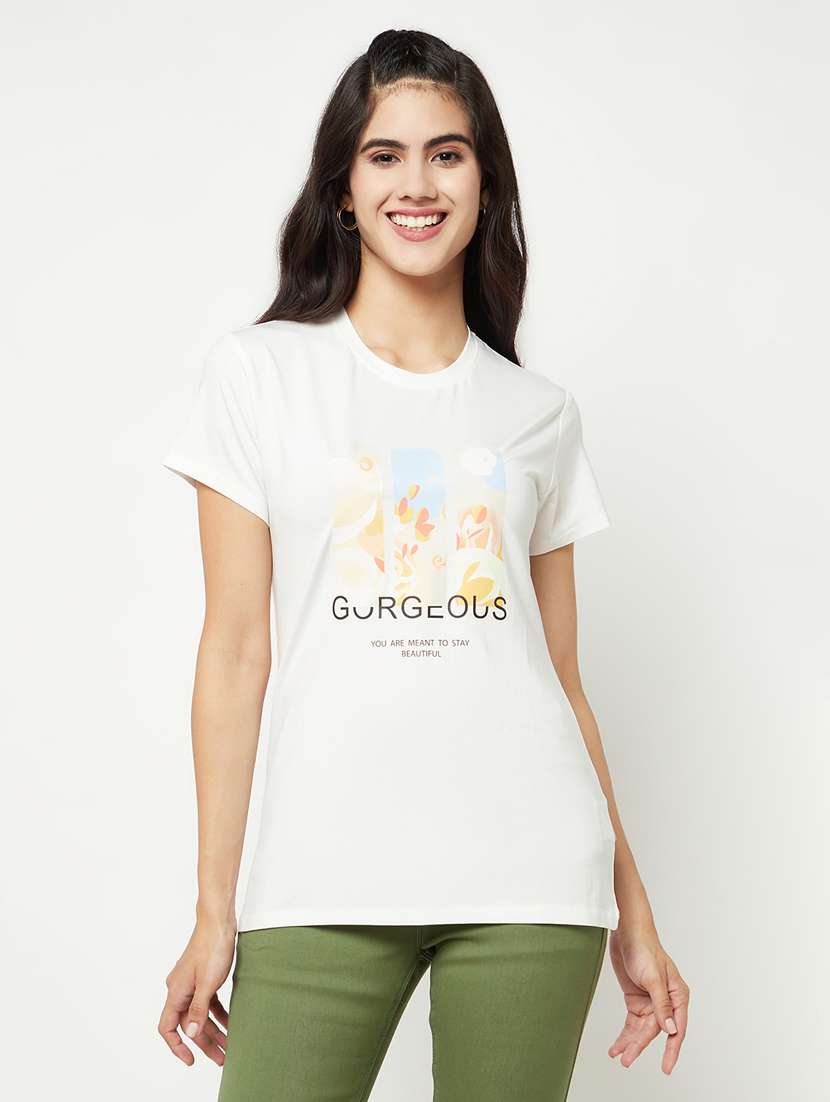 women's chest print round neck t-shirt
