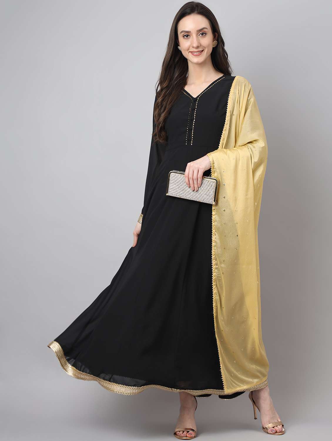 black anarkali kurta dupatta set