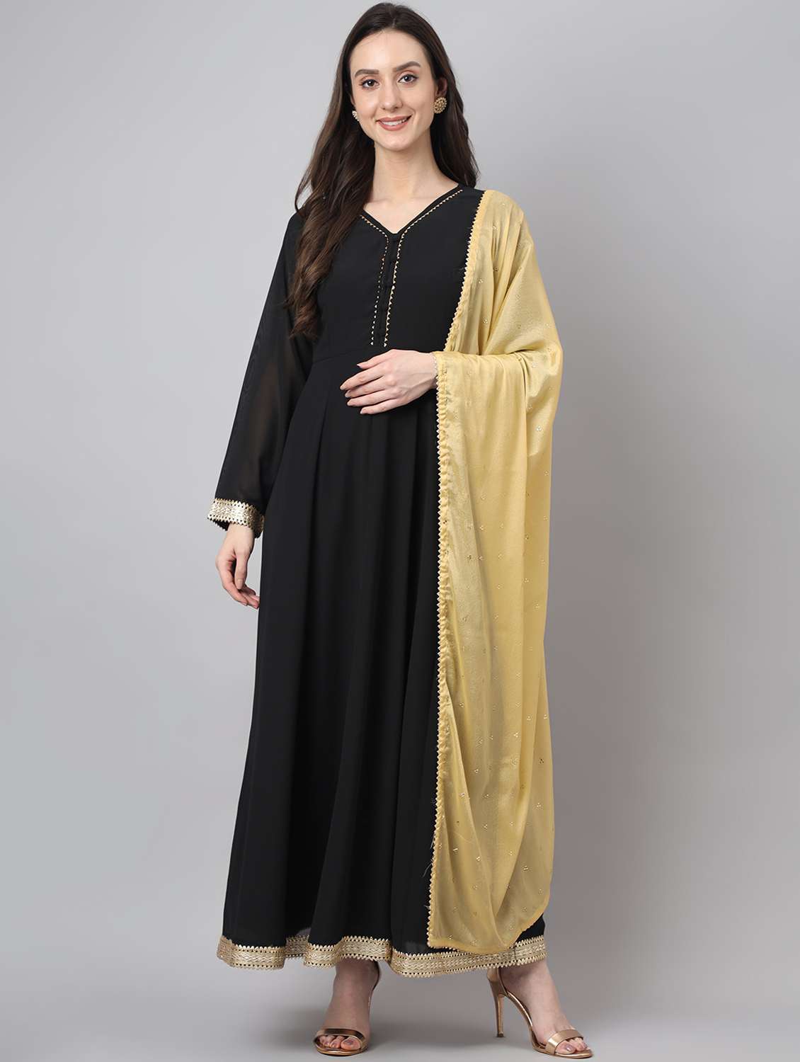 black anarkali kurta dupatta set - 19997212 - Standard Image - 1