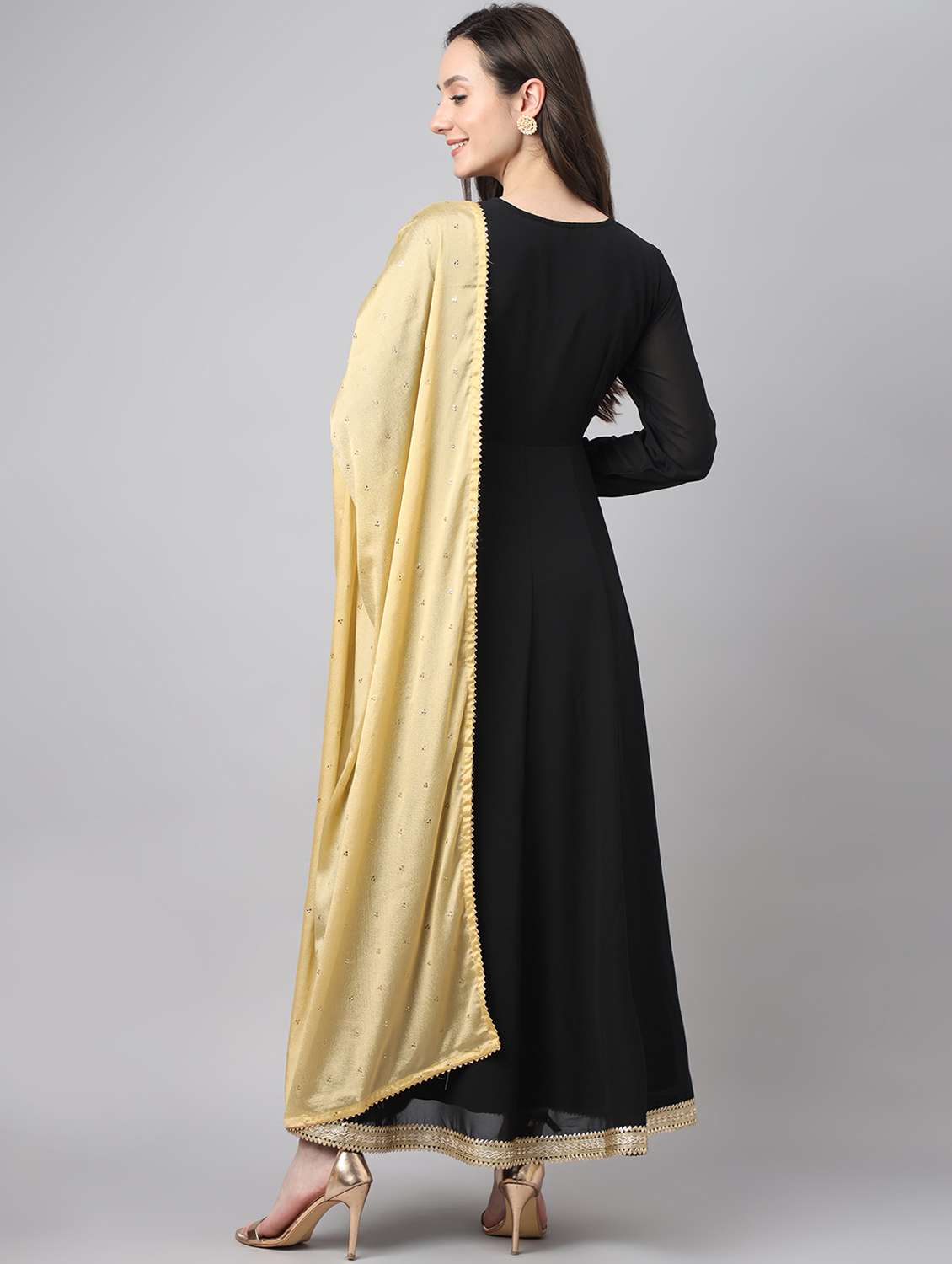 black anarkali kurta dupatta set - 19997212 - Standard Image - 4