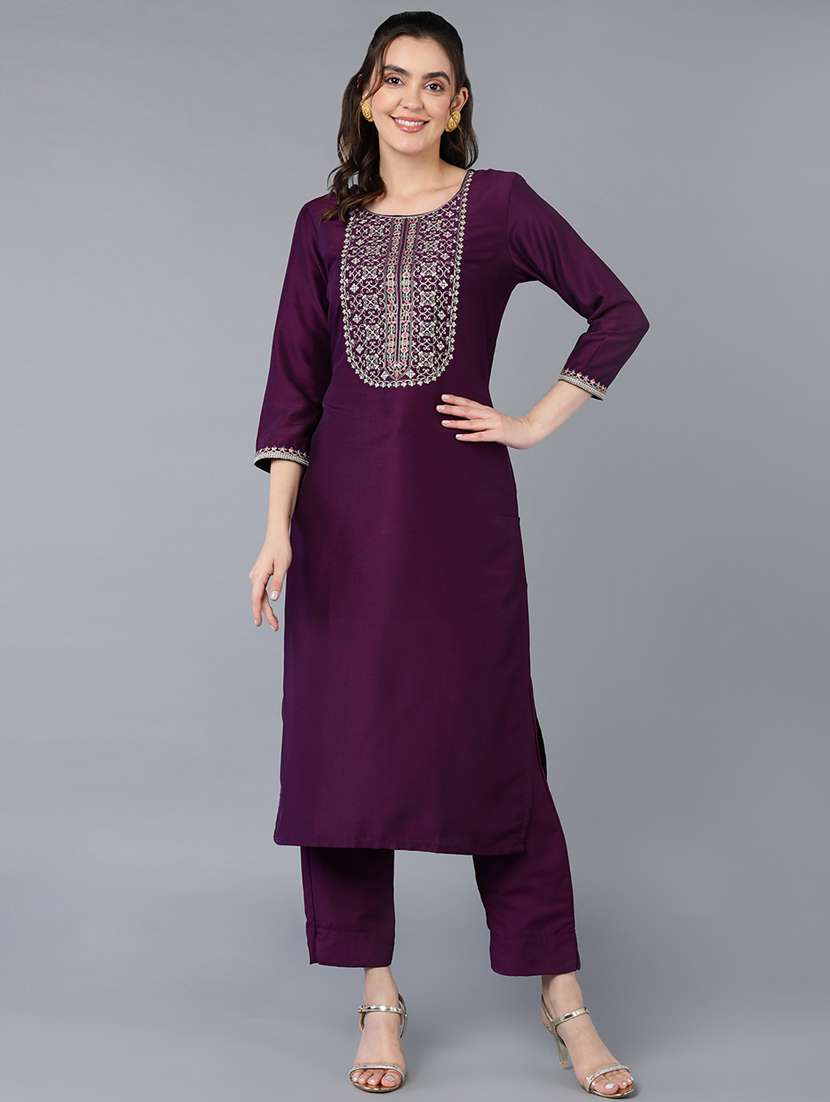 round neck solid straight kurta