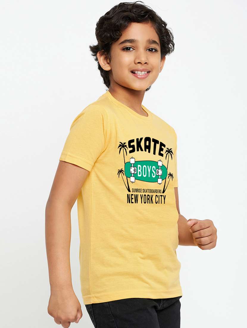 yellow chest printed round neck t-shirt - 19997451 - Standard Image - 1