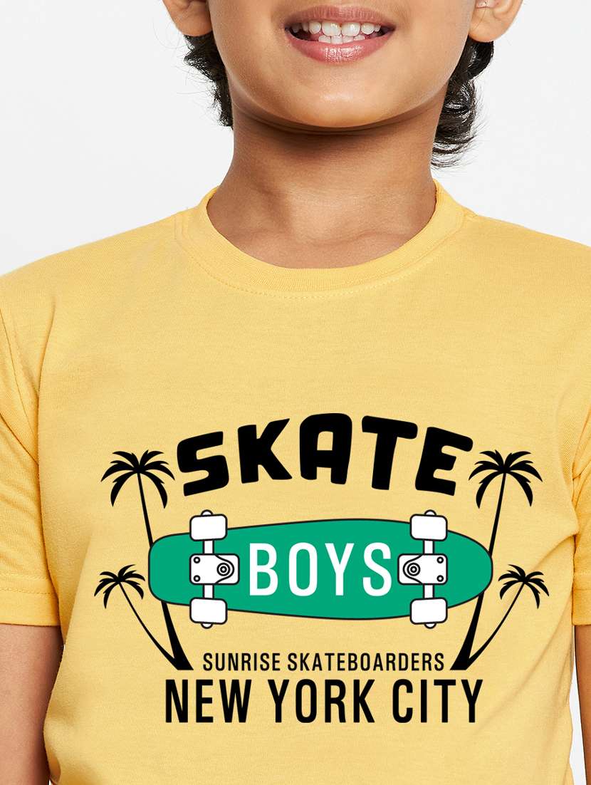 yellow chest printed round neck t-shirt - 19997451 - Standard Image - 4
