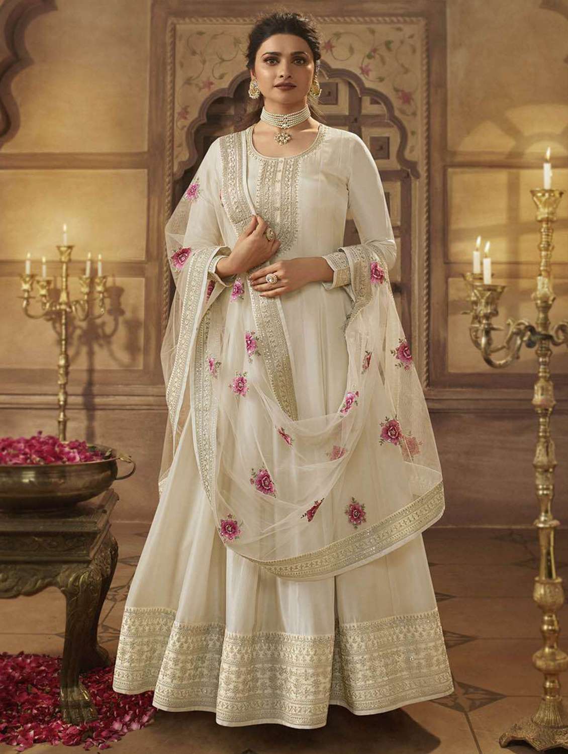 embroidered semi-stitched anarkali suit