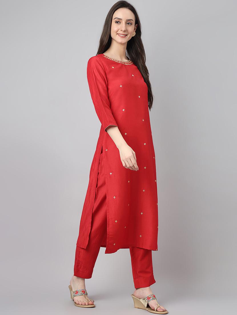 red solid kurta pant set with dupatta - 19999434 - Standard Image - 1