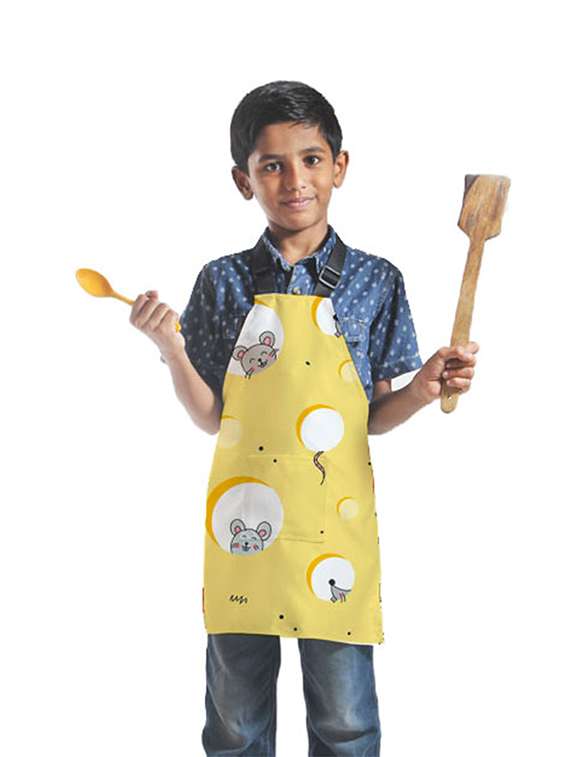satin apron for kids with centre pocket & adjustable waist/painting/cooking