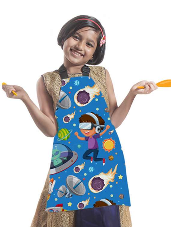 satin apron for kids with centre pocket & adjustable waist/painting/cooking