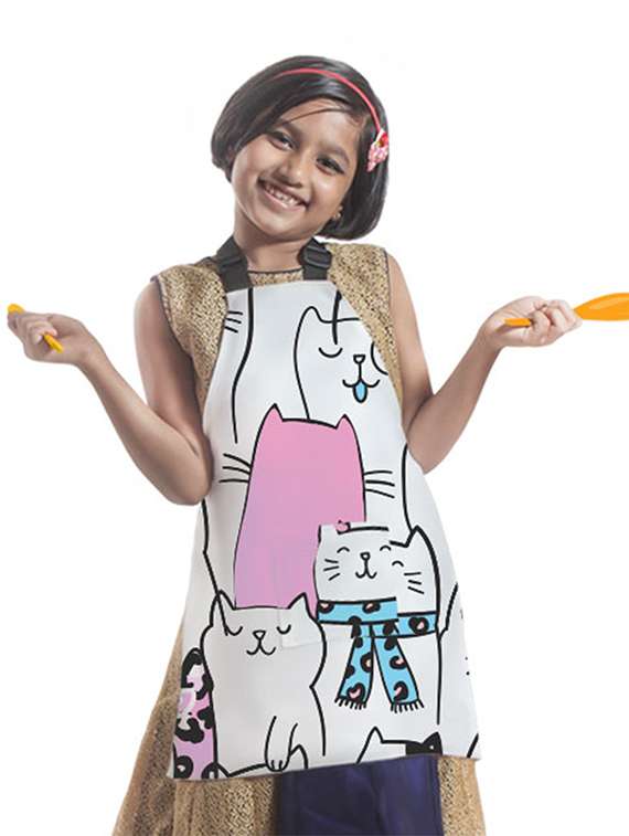 satin apron for kids with centre pocket & adjustable waist/painting/cooking