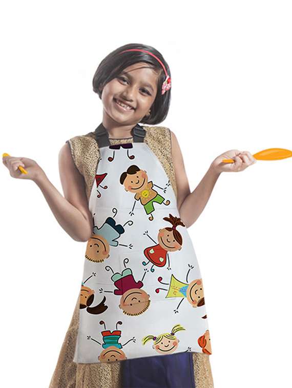 satin apron for kids with centre pocket & adjustable waist/painting/cooking