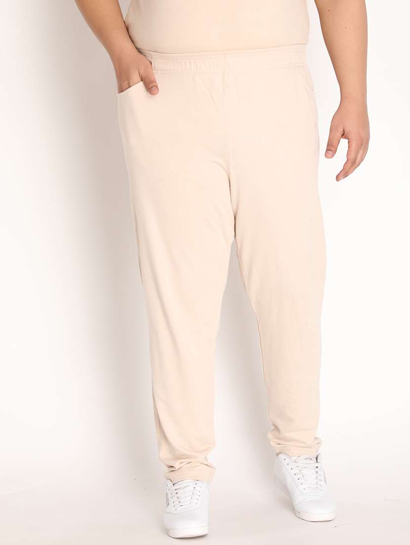 beige solid full length track pant