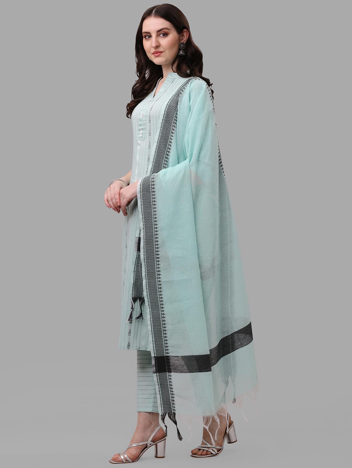 blue printed kurta pant set with dupatta - 20001368 - Standard Image - 1