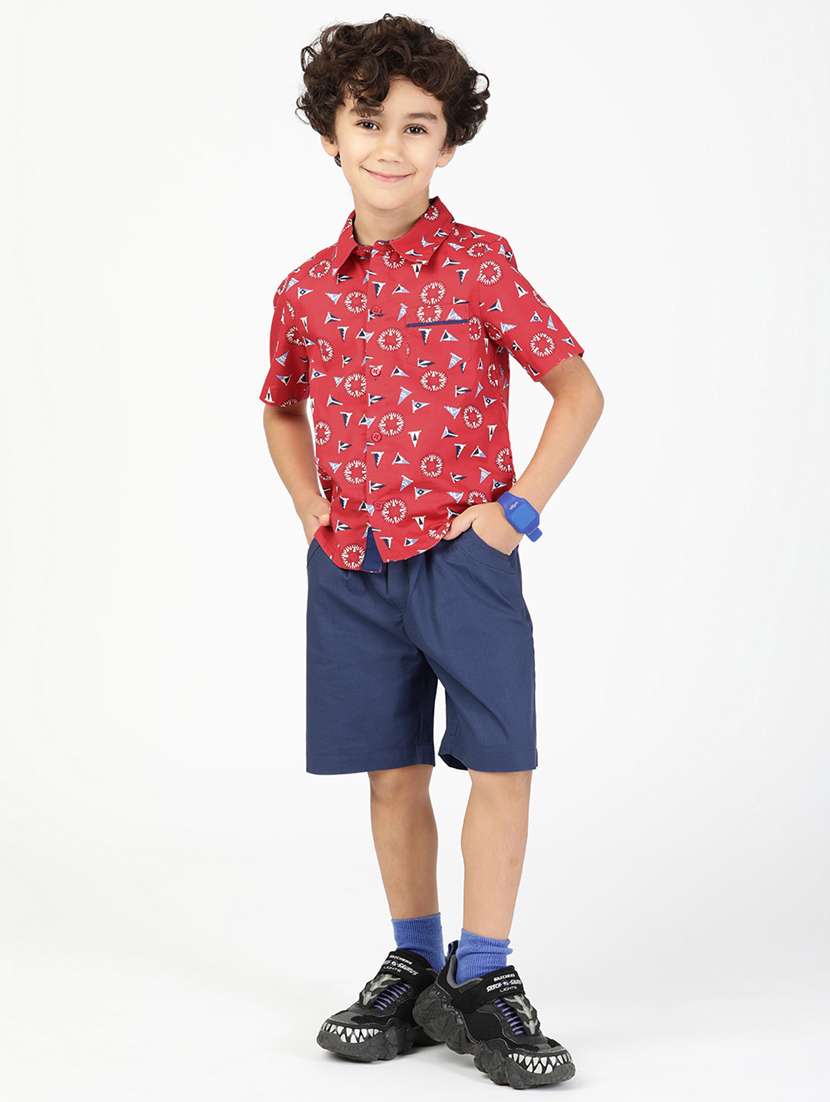 red printed shorts set 