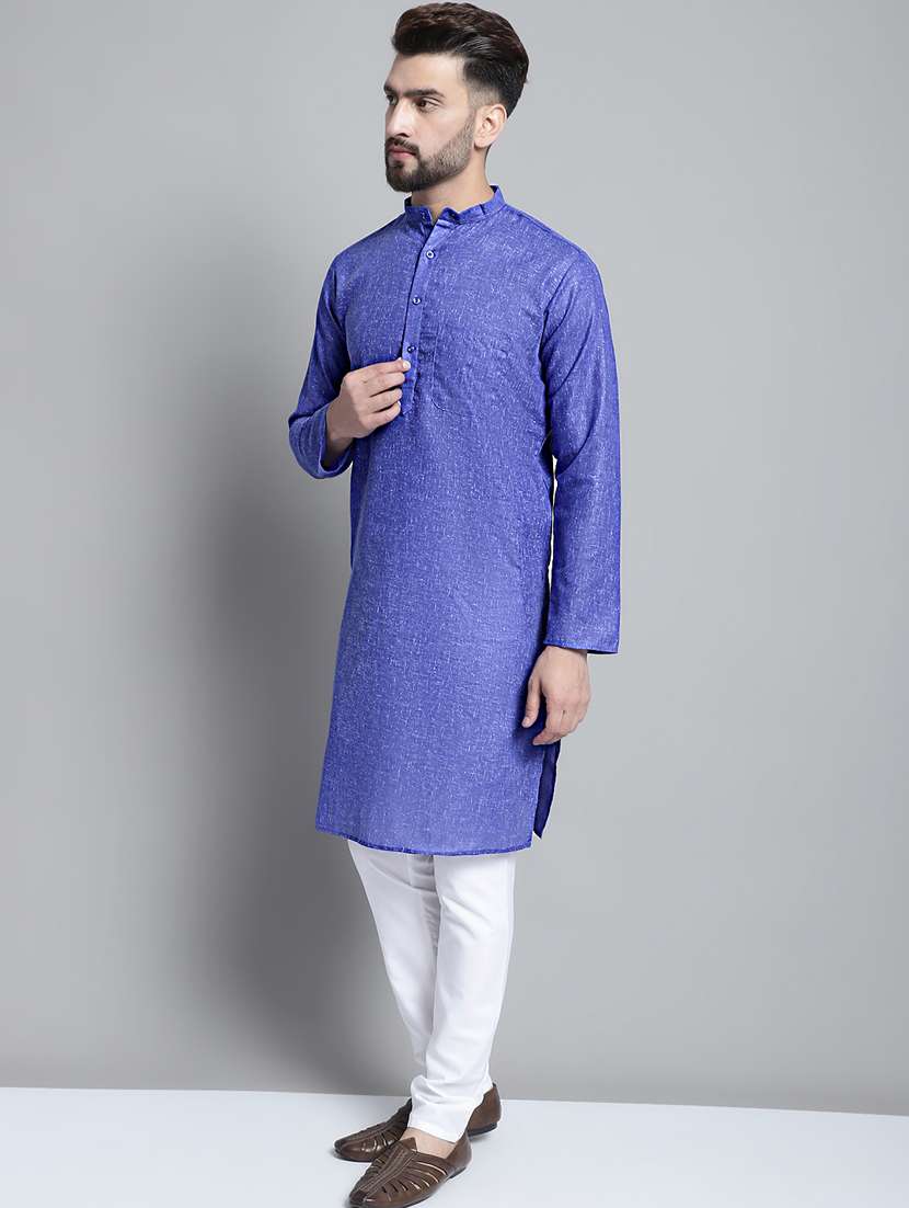 mandarin neck solid kurta pyjama set - 20002368 - Standard Image - 1