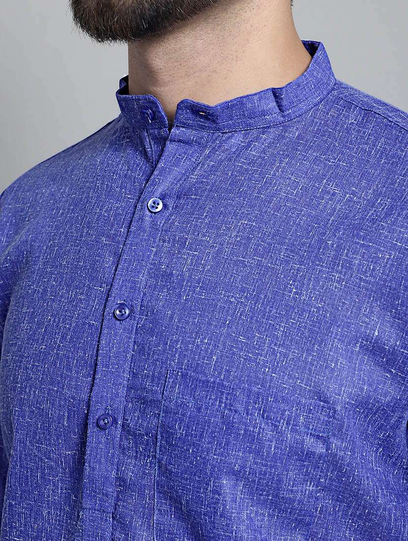 mandarin neck solid kurta pyjama set - 20002368 - Standard Image - 4