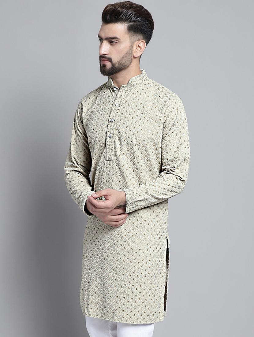 mandarin neck embroidered kurta - 20002390 - Standard Image - 1