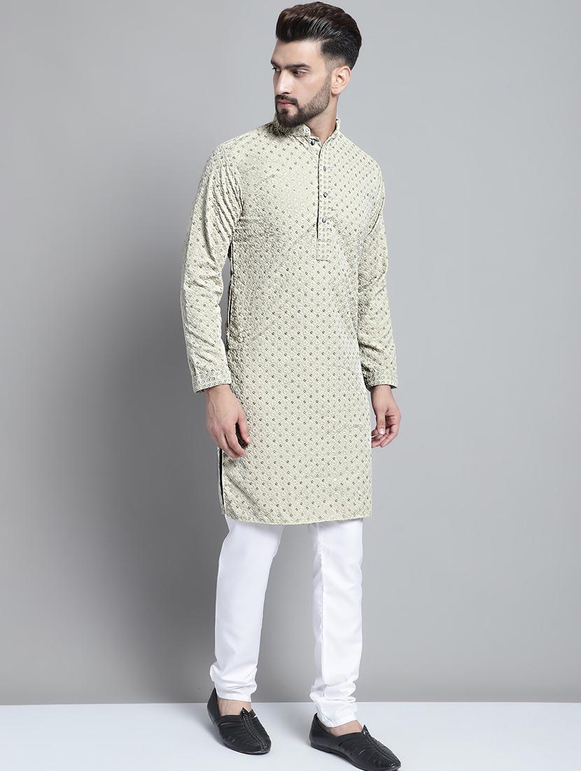 mandarin neck embroidered kurta - 20002390 - Standard Image - 4