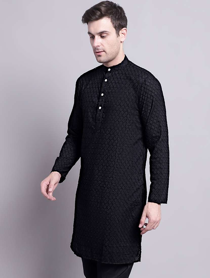 black cotton kurta - 20002402 -  Standard Image - 1