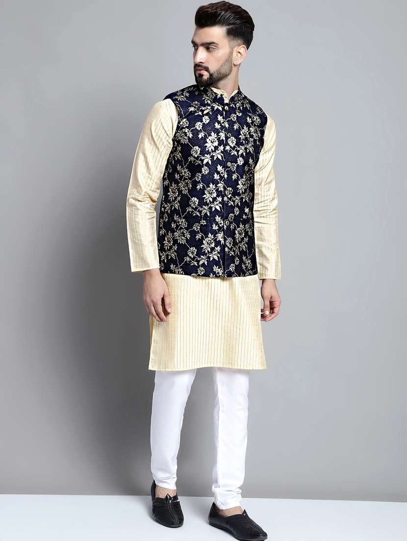 blue silk blend nehru jacket - 20002407 -  Standard Image - 4