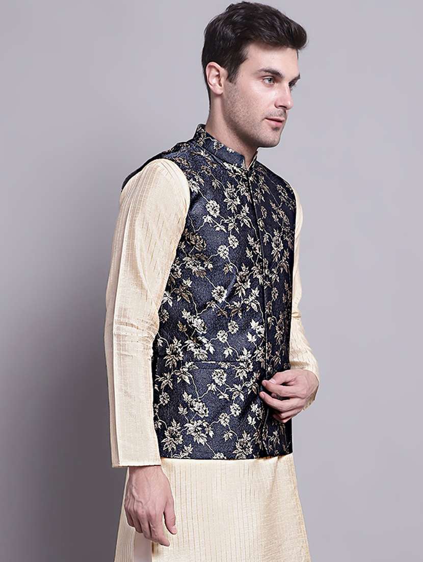 grey silk blend nehru jacket - 20002410 -  Standard Image - 1