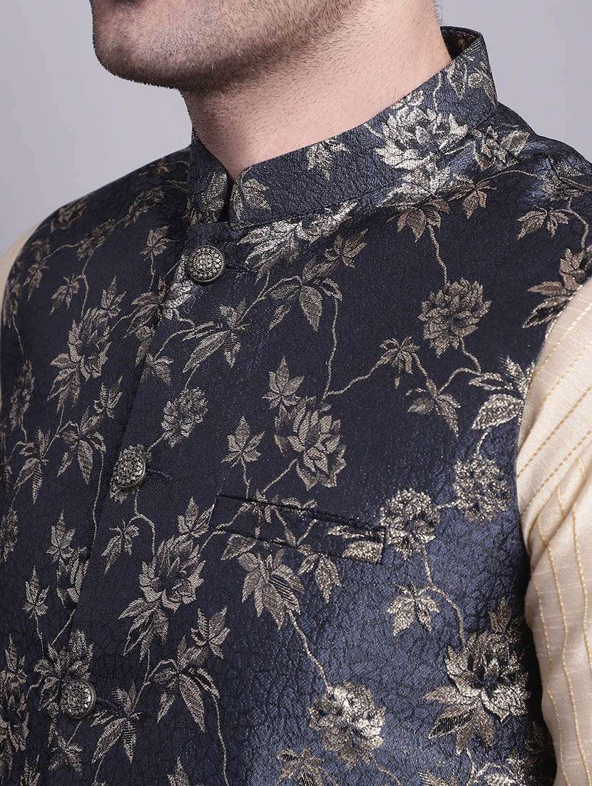 grey silk blend nehru jacket - 20002410 -  Standard Image - 4