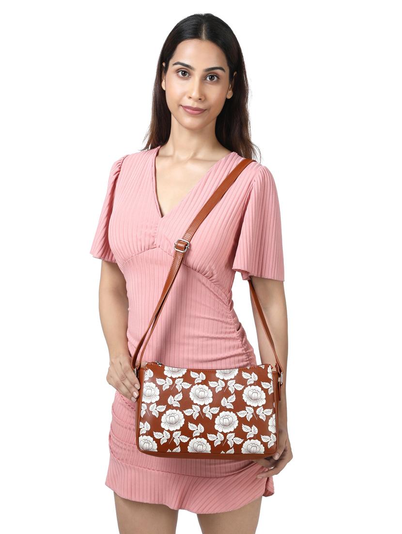 brown leatherette (pu) regular sling bag - 20004639 - Standard Image - 4