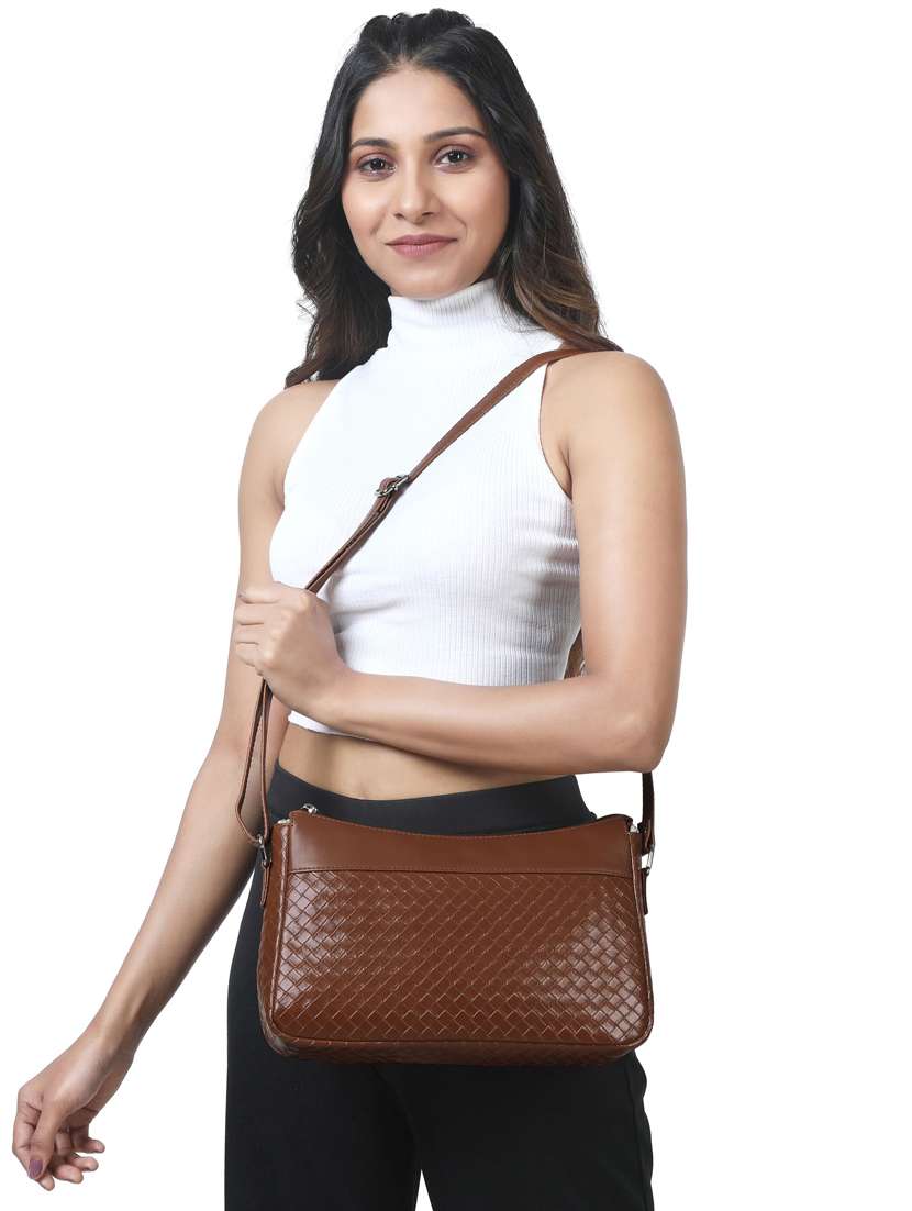 brown leatherette (pu) regular sling bag - 20004644 -  Standard Image - 4