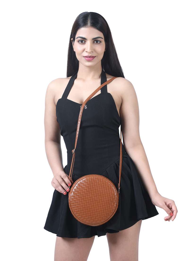 brown leatherette (pu) regular sling bag - 20004645 -  Standard Image - 4