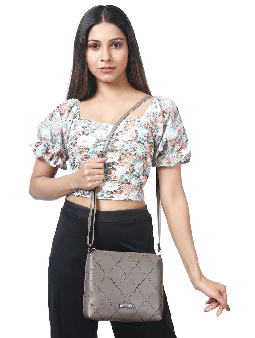 grey leatherette (pu) regular sling bag - 20004662 -  Standard Image - 4