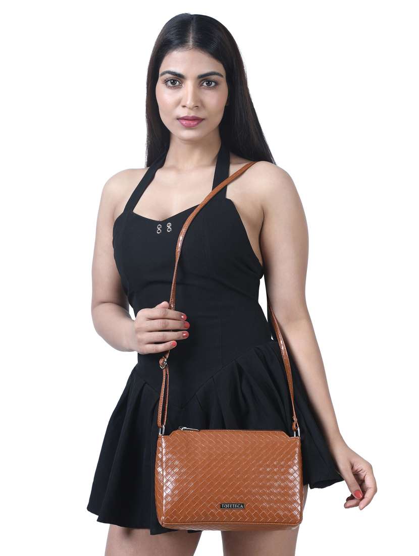 brown leatherette (pu) regular sling bag - 20004665 -  Standard Image - 4