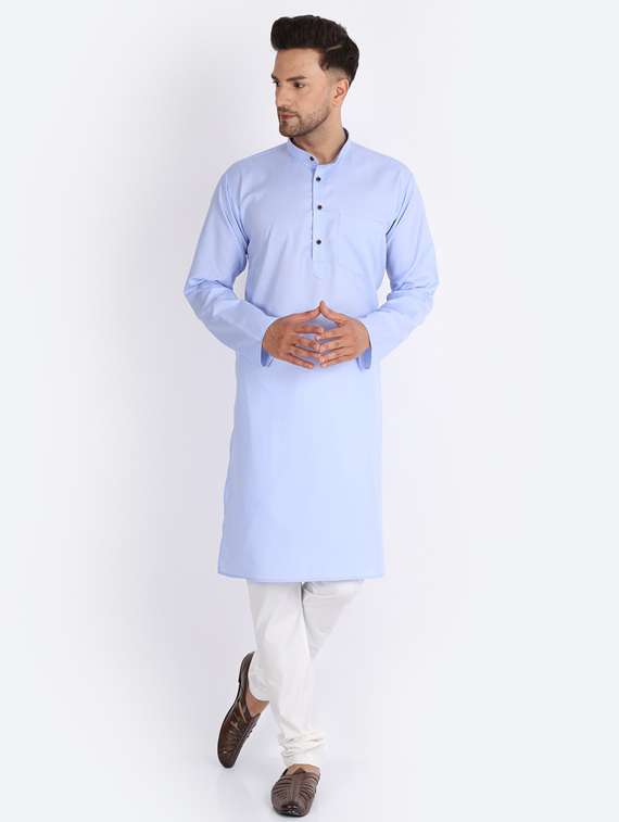 mandarin neck solid kurta pyjama set - 20005340 -  Standard Image - 1