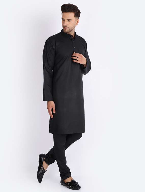 mandarin neck solid kurta pyjama set - 20005354 -  Standard Image - 1