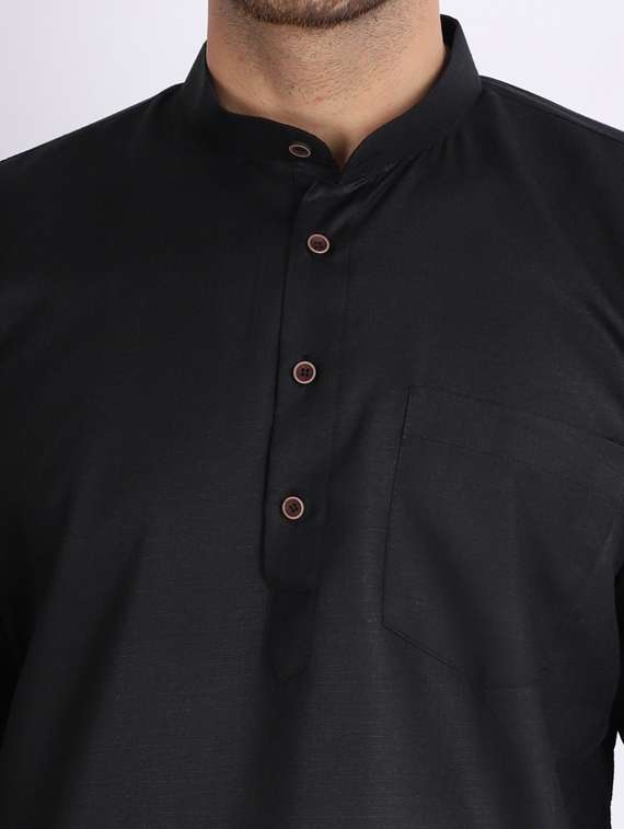 mandarin neck solid kurta pyjama set - 20005354 -  Standard Image - 4