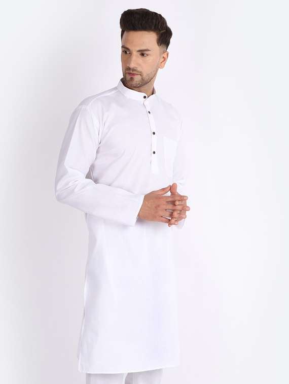 banhussain solid cotton blend long kurta - 20005390 -  Standard Image - 1
