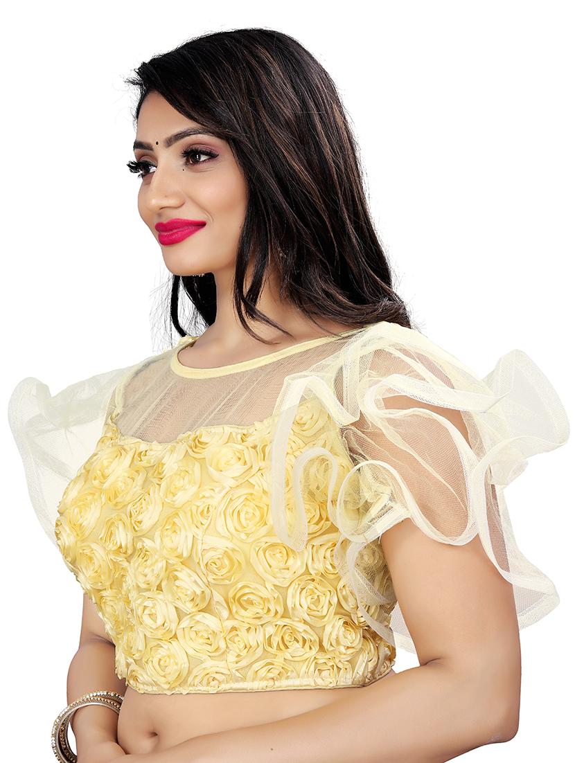 yellow stitched self design blouse - 20005436 - Standard Image - 1