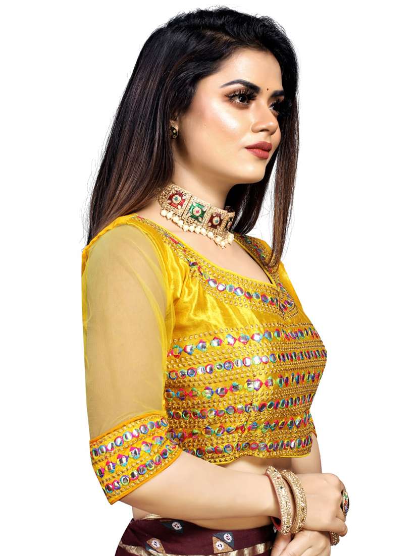 yellow embroidered mirror work blouse - 20005441 -  Standard Image - 1