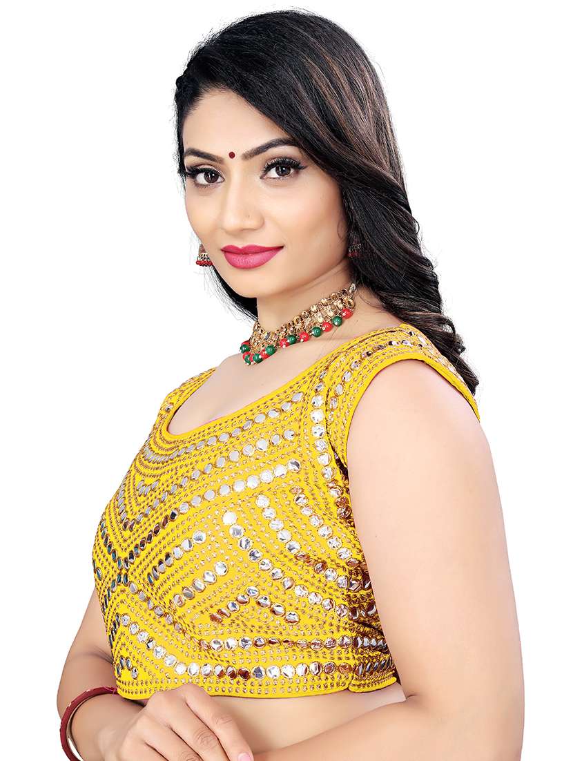 yellow embroidered mirror work sleeveless blouse - 20005458 - Standard Image - 1