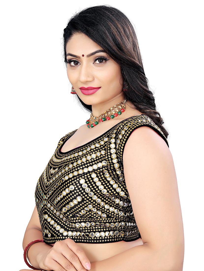 black stitched self design blouse - 20005460 - Standard Image - 1