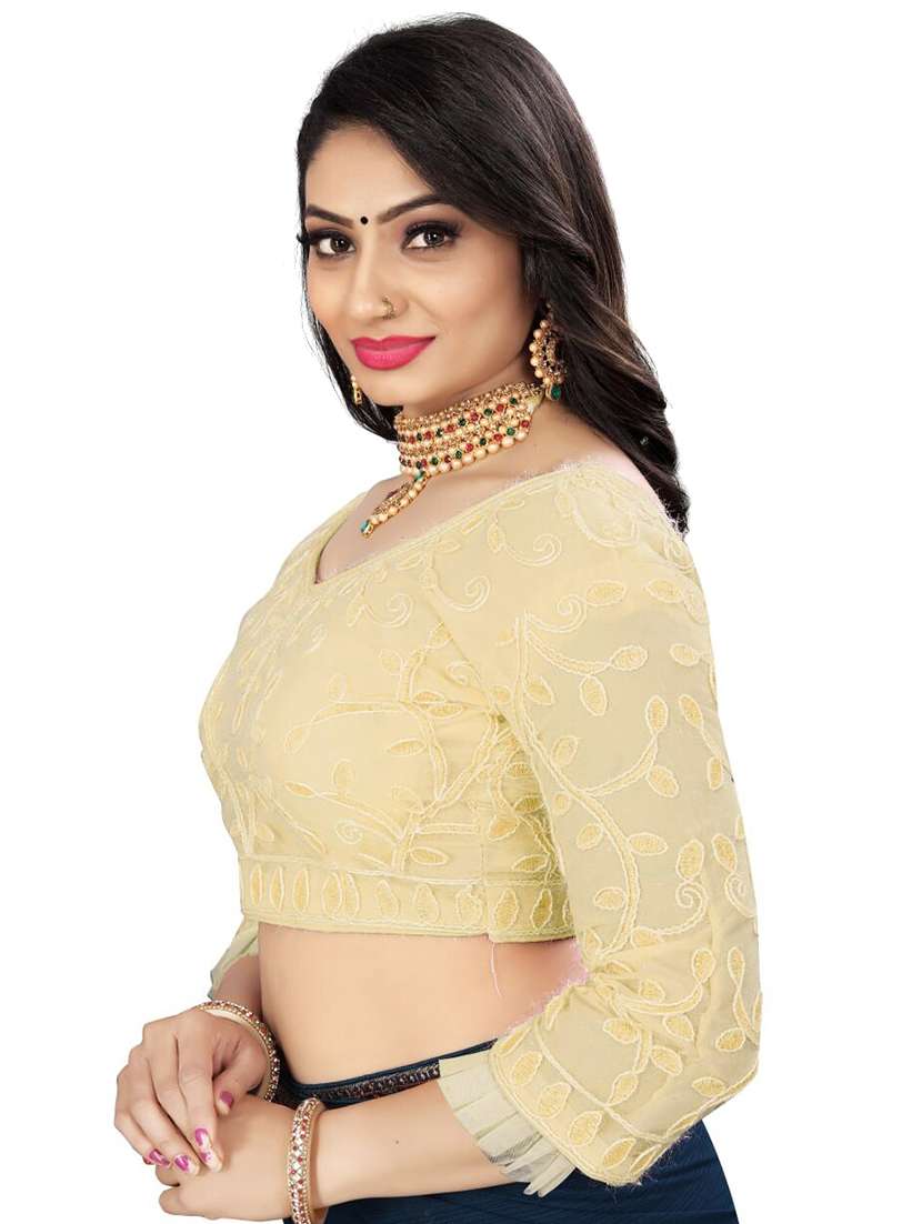 yellow stitched self design blouse - 20005466 -  Standard Image - 1